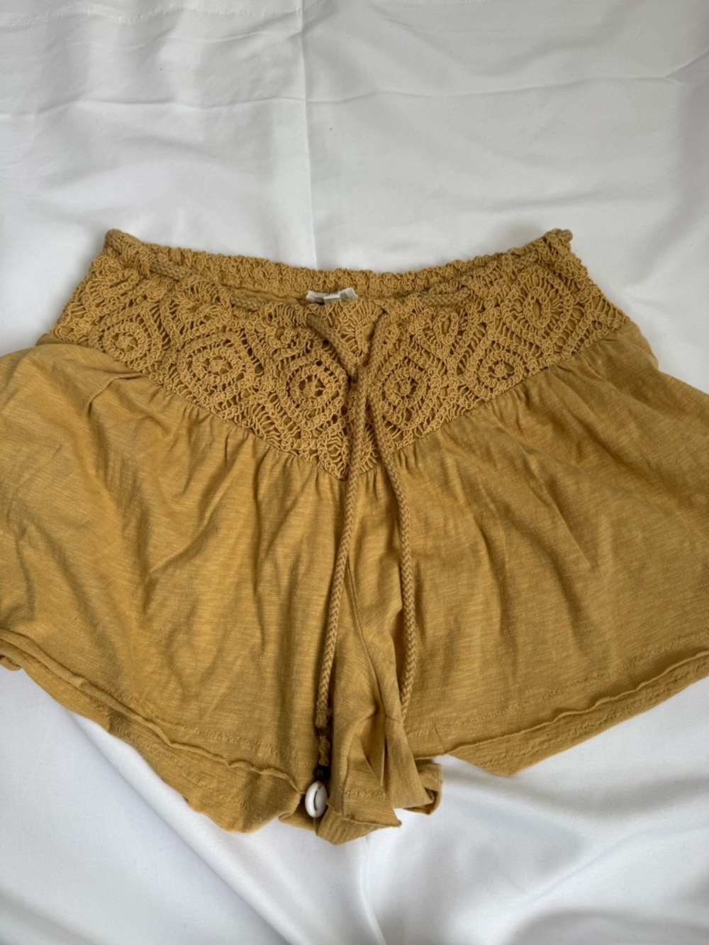 2 for $10 Aerie Crochet-Waist Mustard Yellow High-Rise Shorts